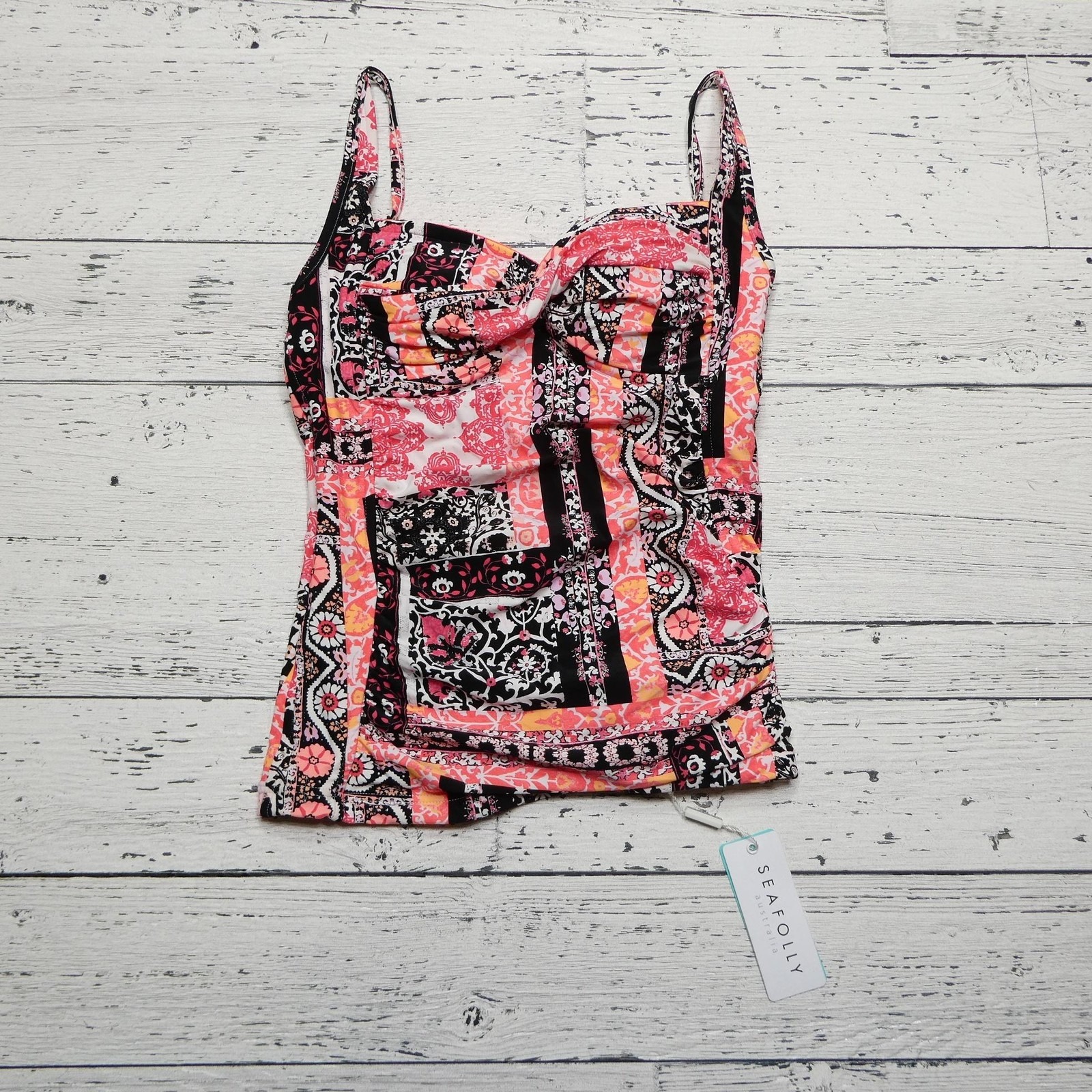 Seafolly Tankini Swimsuit Womens 6 Multicolor Patchwork Underwire Top Nwt